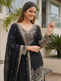 Beautiful Black Coding Embroidery Chinon Wedding Wear Palazzo Suit