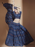 Blue Digital Printed Chinon Sangeet Wear Lehenga Choli - Zeel Clothing