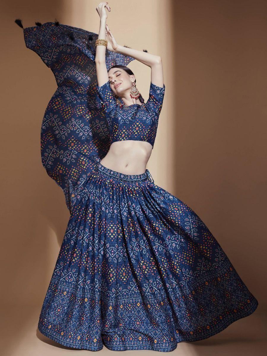 Blue Digital Printed Chinon Sangeet Wear Lehenga Choli - Zeel Clothing