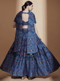 Blue Digital Printed Chinon Sangeet Wear Lehenga Choli - Zeel Clothing
