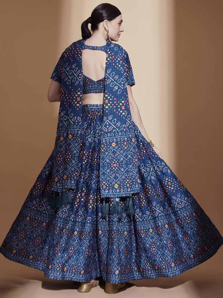 Blue Digital Printed Chinon Sangeet Wear Lehenga Choli - Zeel Clothing
