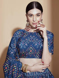 Blue Digital Printed Chinon Sangeet Wear Lehenga Choli - Zeel Clothing