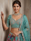 Stunning Sky-Blue Beads Tissue Festive Wear Lehenga Choli With Dupatta