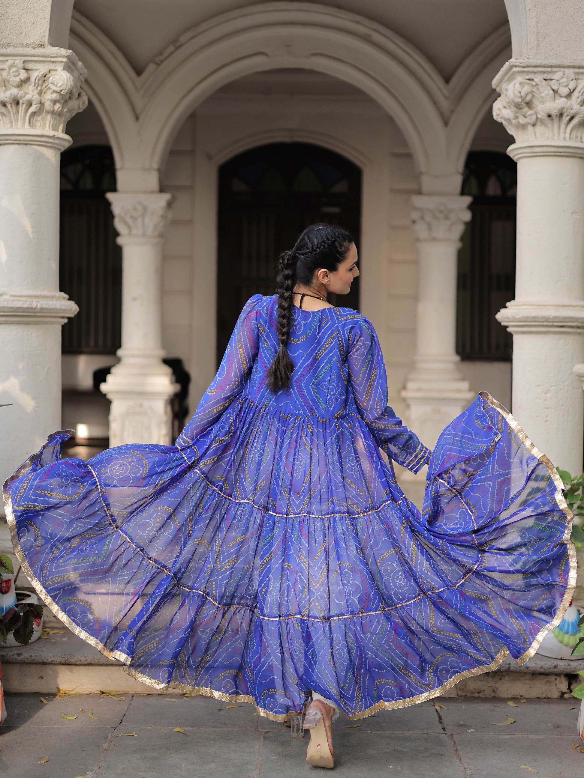 Stellar Blue Bandhani Printed Georgette Navratri Special Shrug