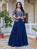 Stunning Blue Thread Embroidered Silk Marriage Wear Lehenga Choli With Jacket
