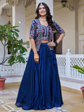 Stunning Blue Thread Embroidered Silk Marriage Wear Lehenga Choli With Jacket