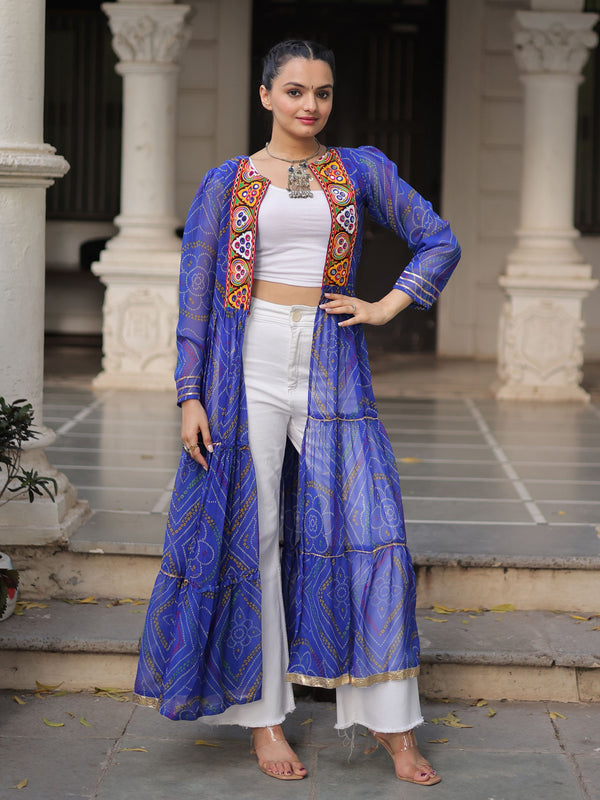 Stellar Blue Bandhani Printed Georgette Navratri Special Shrug
