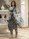 Amazing Black Printed Cotton Casual Wear Pant Suit With Dupatta