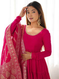 Breathtaking Hot Pink Anarkali Suit With Banarsi Silk Dupatta - Zeel Clothing