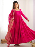 Breathtaking Hot Pink Anarkali Suit With Banarsi Silk Dupatta - Zeel Clothing