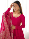 Breathtaking Hot Pink Anarkali Suit With Banarsi Silk Dupatta - Zeel Clothing
