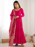 Breathtaking Hot Pink Anarkali Suit With Banarsi Silk Dupatta - Zeel Clothing