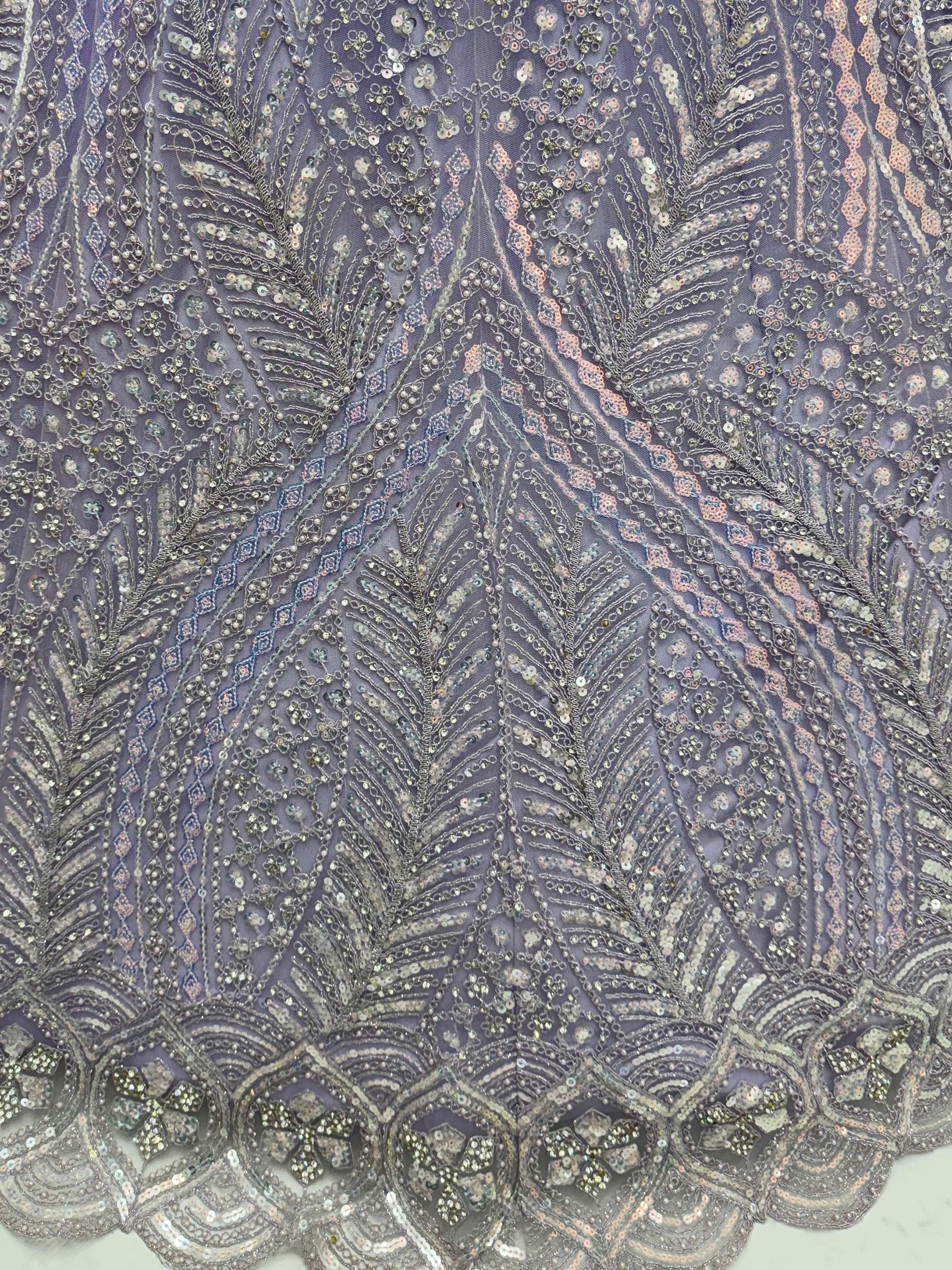 Breathtaking Lavender Thread Work Net Reception Wear Lehenga With Blouse