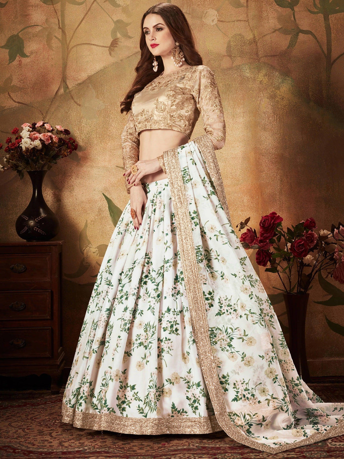 Breathtaking Off-White Sabyasachi Floral Printed Organza Silk Party Wear Lehenga Choli With Blouse