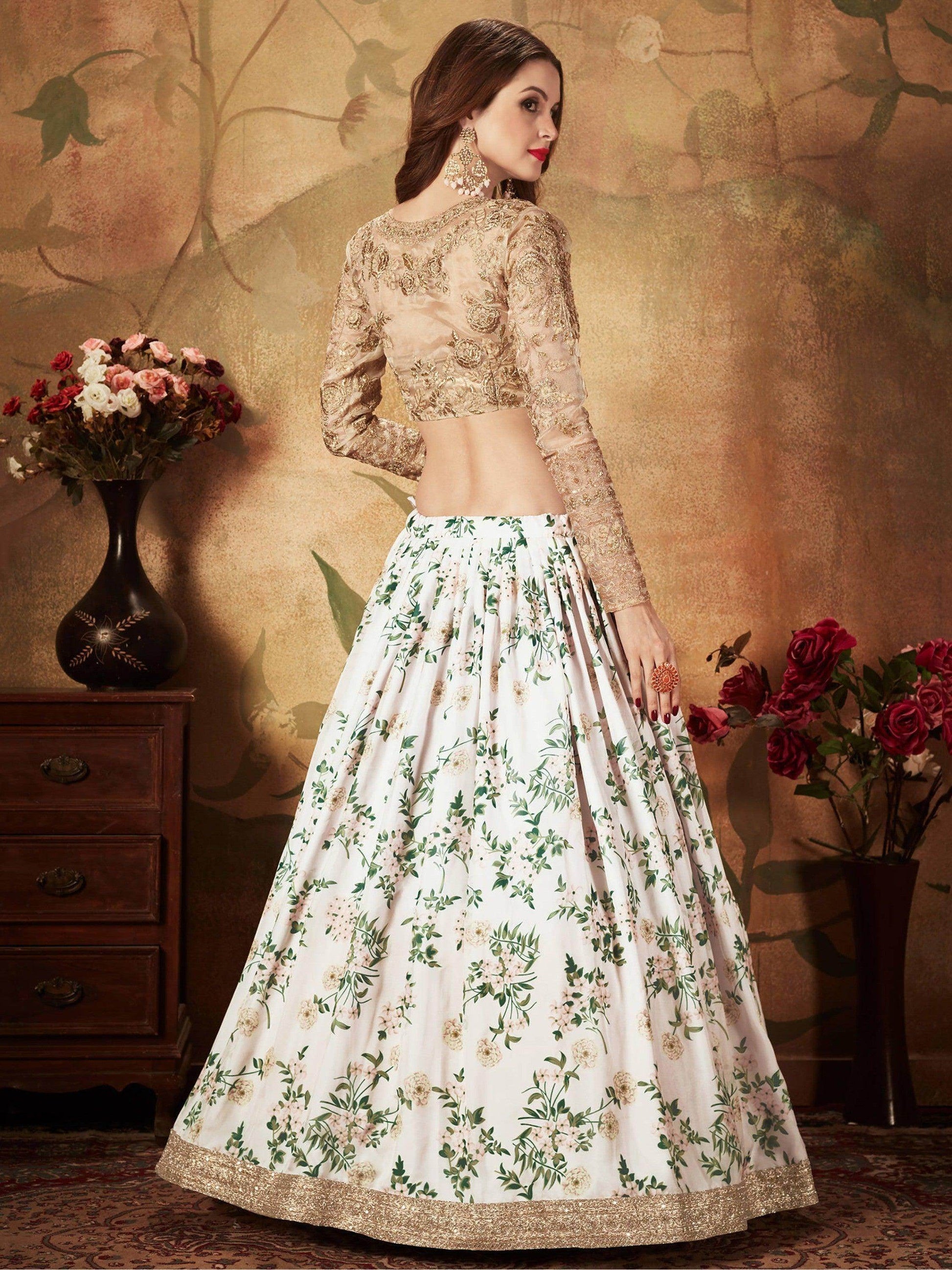 Breathtaking Off-White Sabyasachi Floral Printed Organza Silk Party Wear Lehenga Choli With Blouse - Zeel Clothing