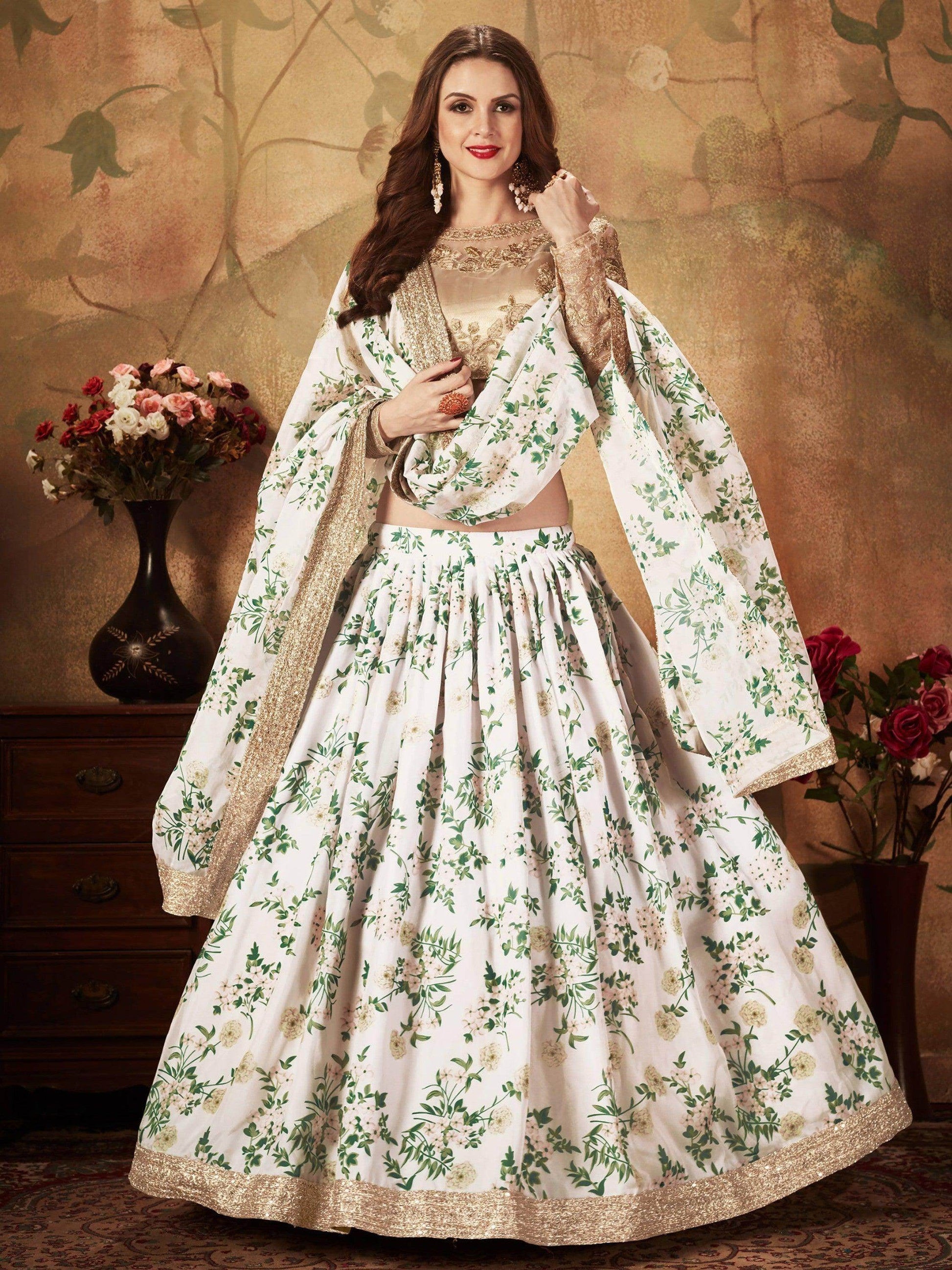 Breathtaking Off-White Sabyasachi Floral Printed Organza Silk Party Wear Lehenga Choli With Blouse - Zeel Clothing
