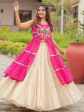 Breathtaking Pink Cotton Navratri Wear Lehenga With Leheriya Printed Shrug - Zeel Clothing