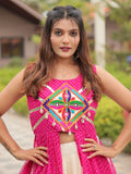 Breathtaking Pink Cotton Navratri Wear Lehenga With Leheriya Printed Shrug - Zeel Clothing