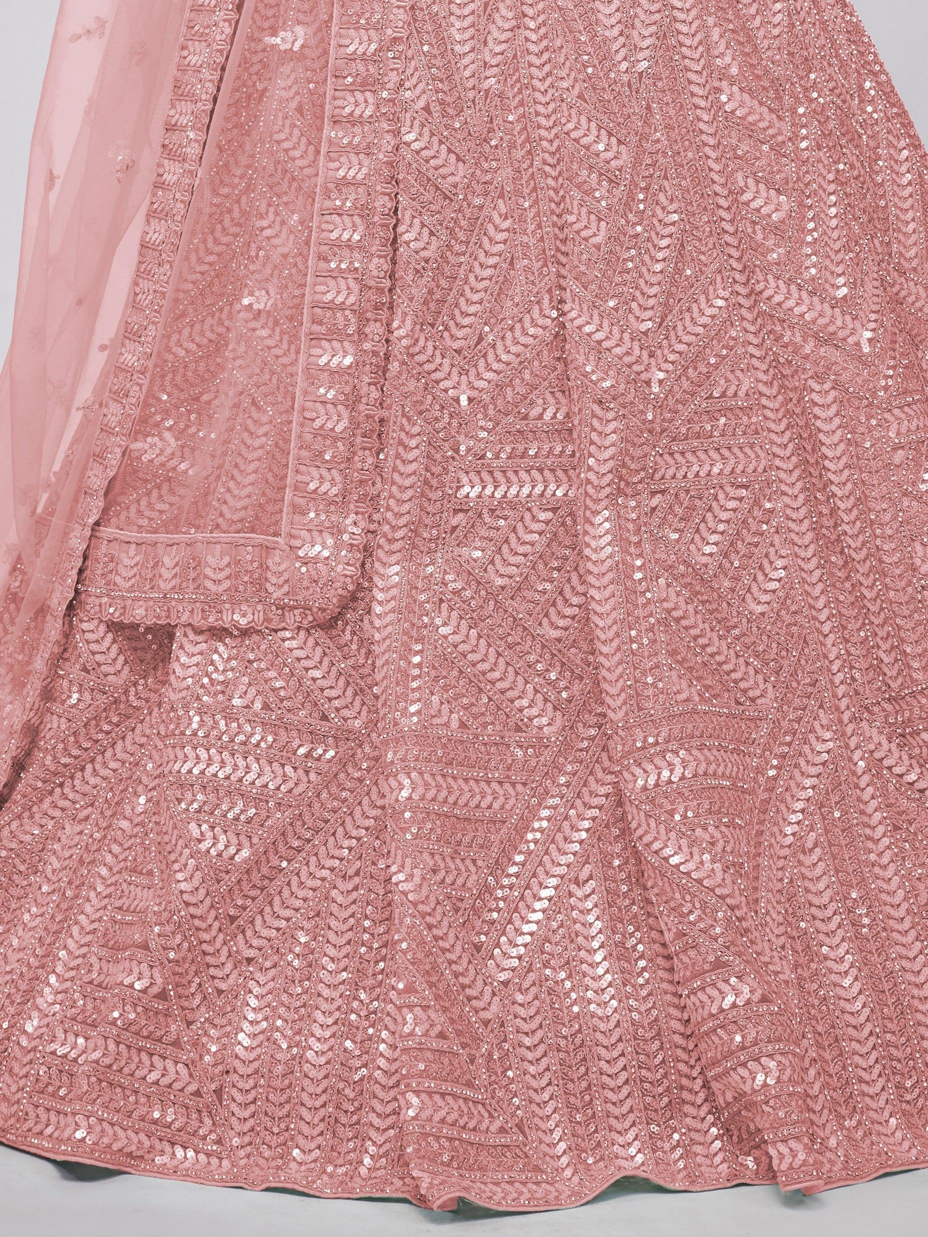 Breathtaking Pink Sequins Work Engagement Wear Lehenga Choli