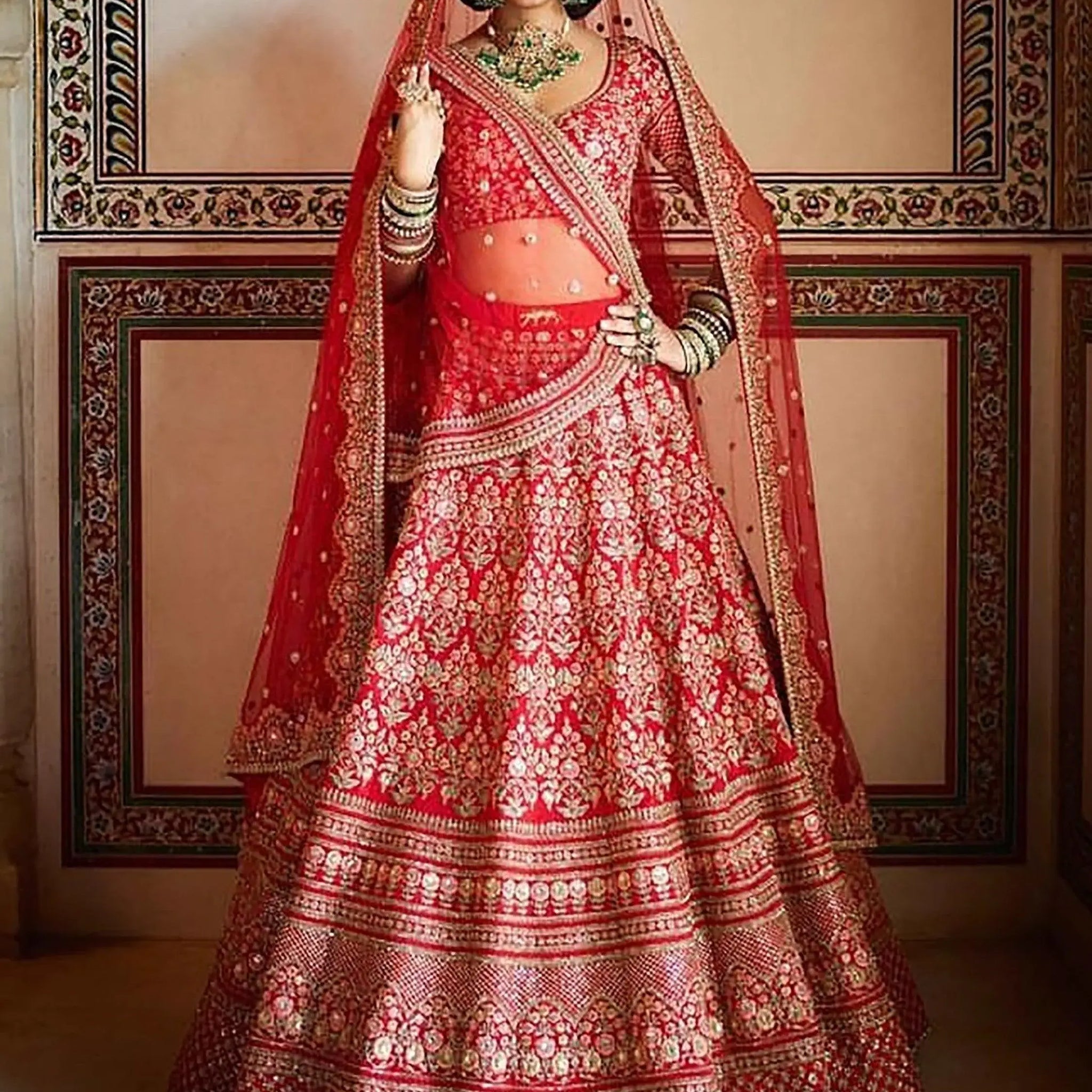 Breathtaking Red Colored Bridal wear Embroidered Lehenga Choli - Zeel Clothing