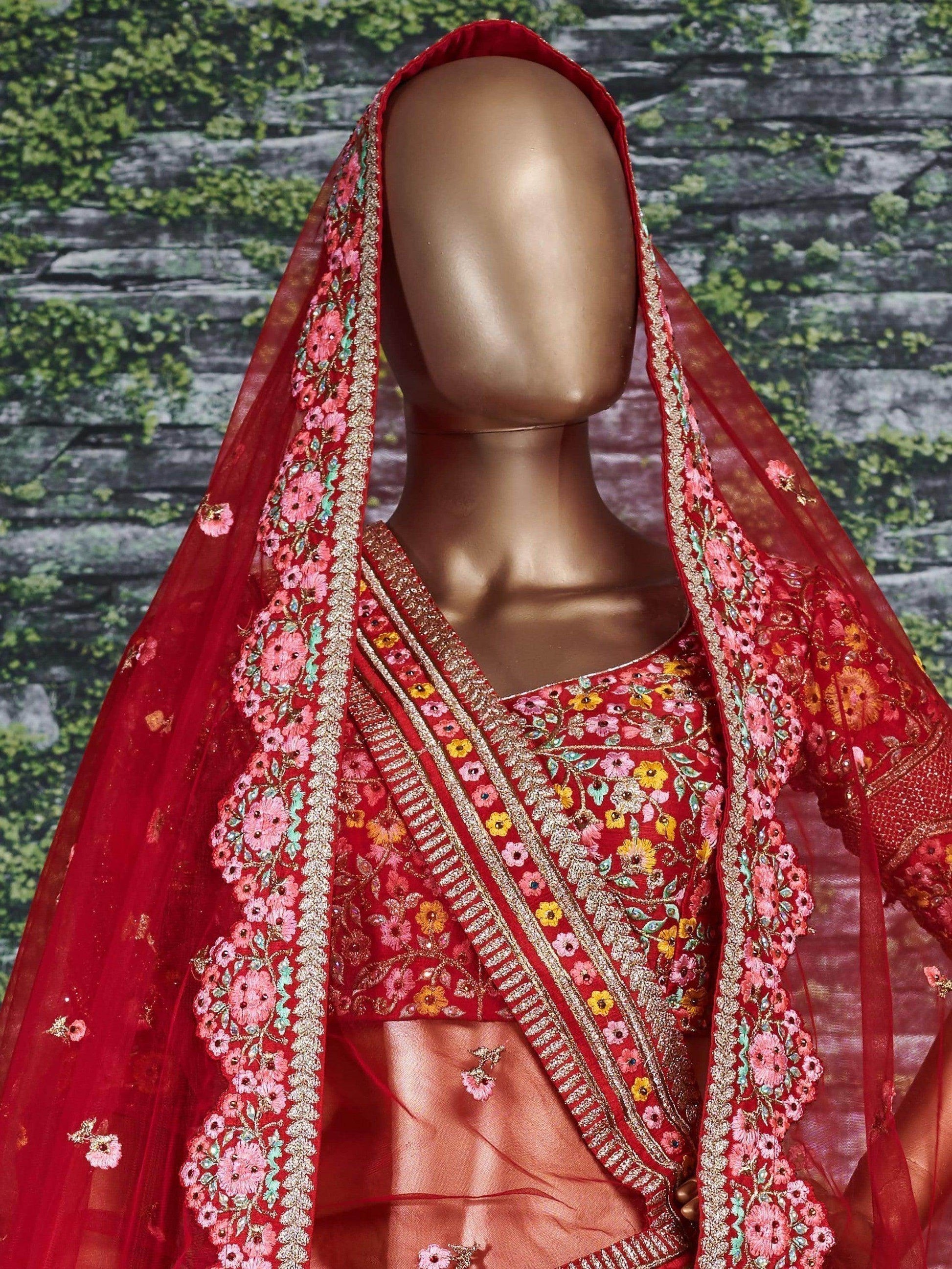 Breathtaking Red Colored Bridal wear Embroidered Lehenga Choli - Zeel Clothing