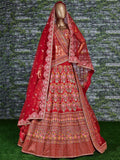 Breathtaking Red Colored Bridal wear Embroidered Lehenga Choli - Zeel Clothing