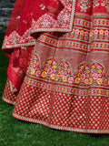 Breathtaking Red Colored Bridal wear Embroidered Lehenga Choli - Zeel Clothing