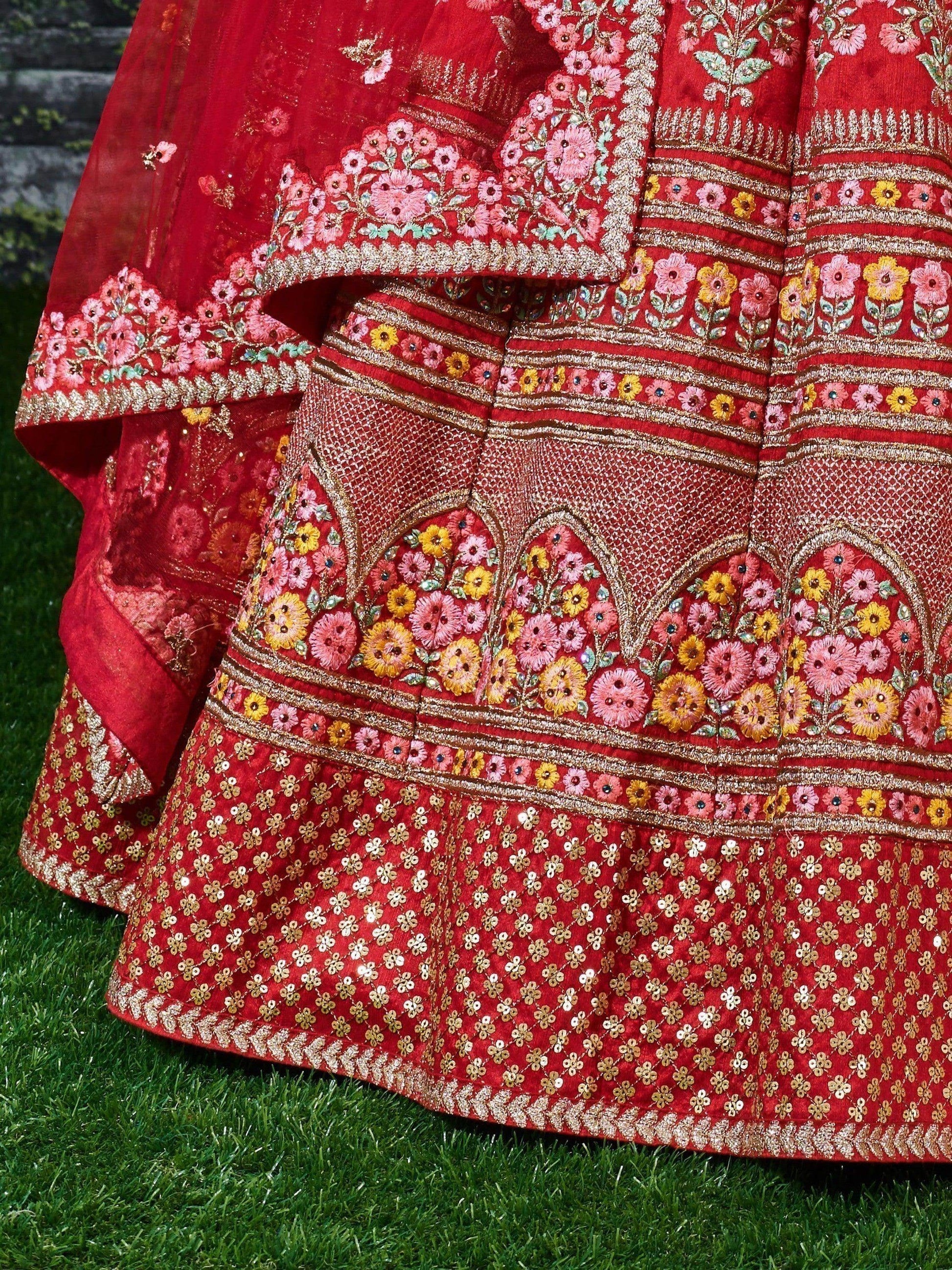 Breathtaking Red Colored Bridal wear Embroidered Lehenga Choli - Zeel Clothing