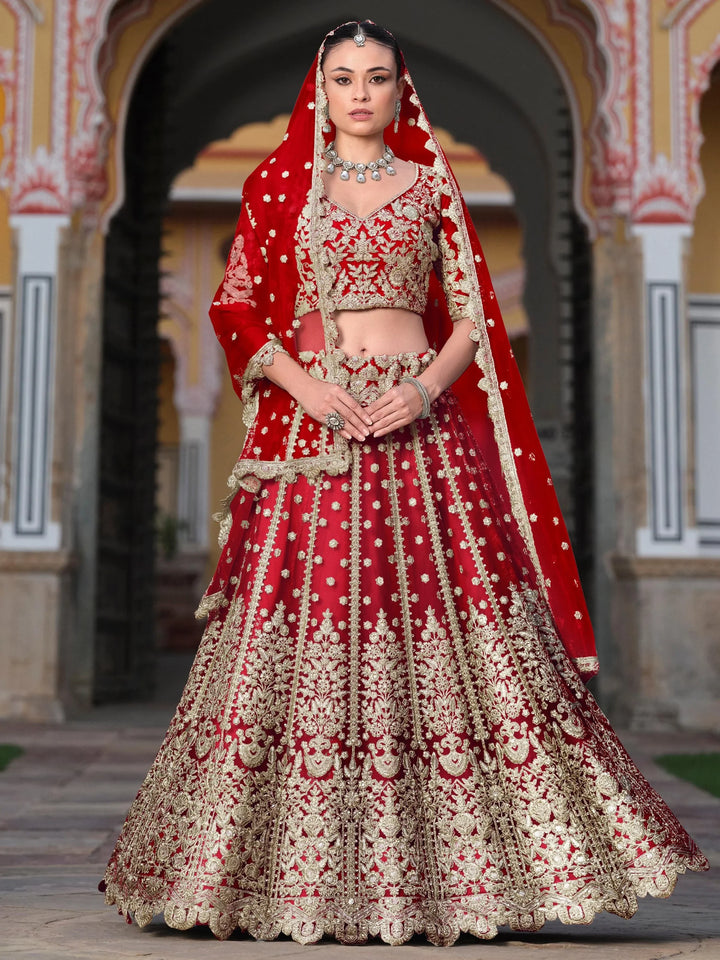 Breathtaking Red Sequins Net Bridal Wear Lehenga Choli With Dupatta