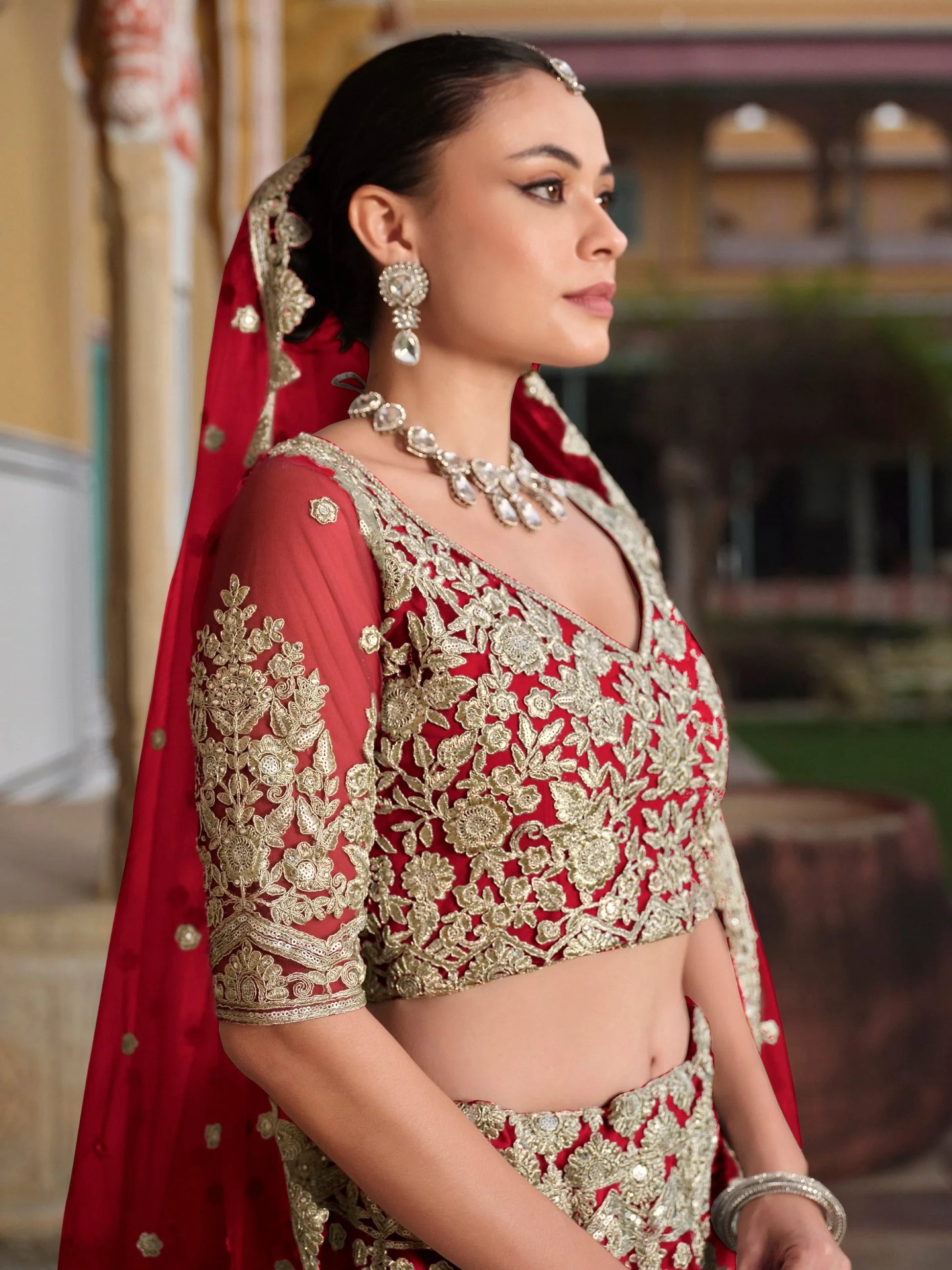Breathtaking Red Sequins Net Bridal Wear Lehenga Choli With Dupatta