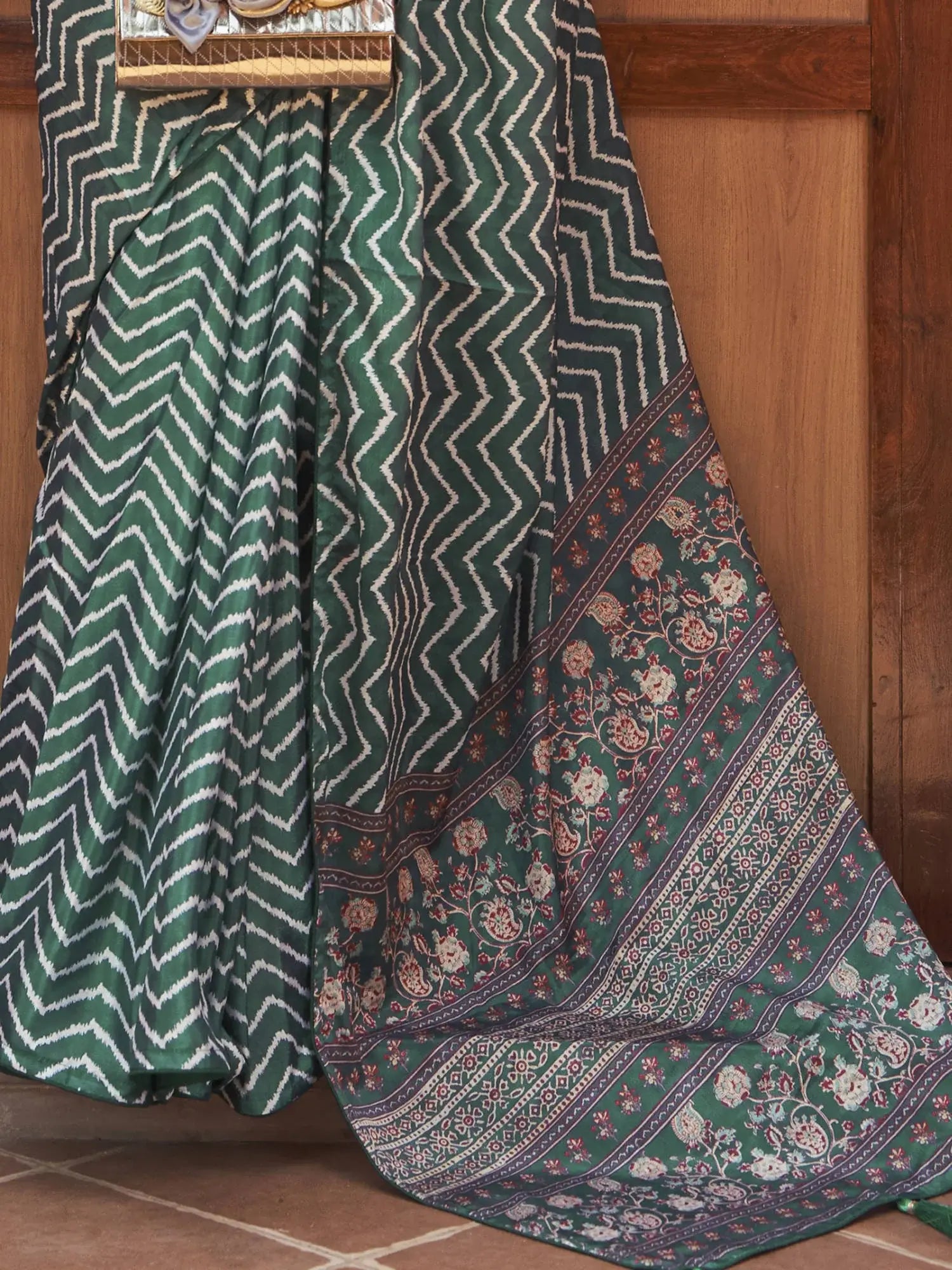 Breathtaking Teal Green Digital Printed Crepe Event Wear Saree - Zeel Clothing