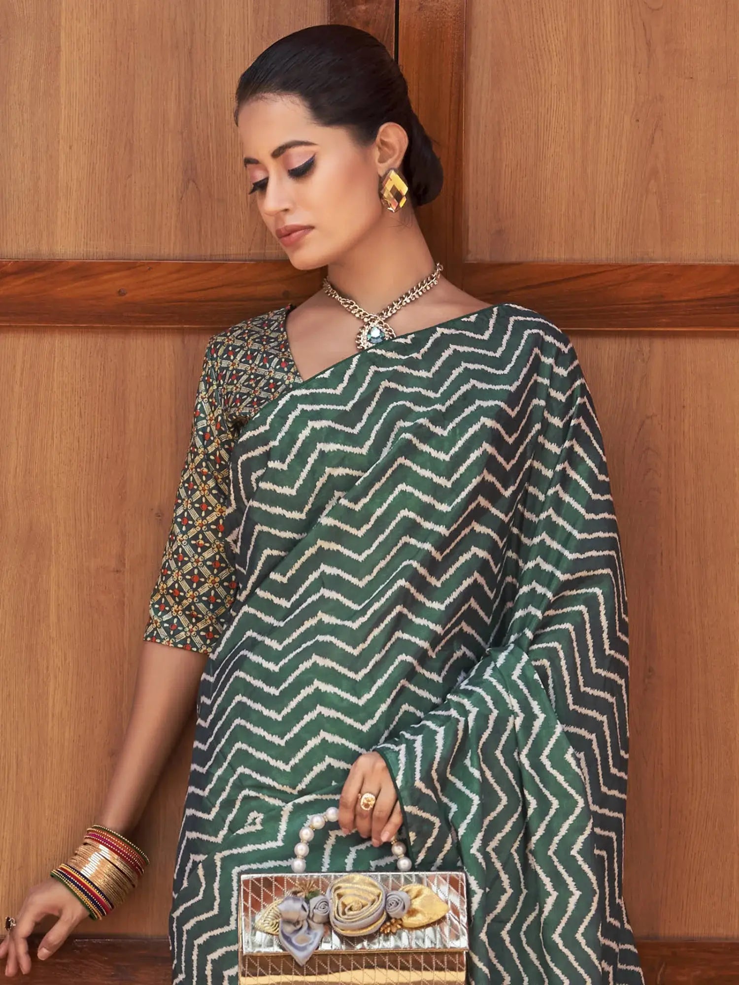Breathtaking Teal Green Digital Printed Crepe Event Wear Saree - Zeel Clothing