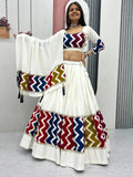 Brilliant White Cotton Printed Festive Special Lehenga Choli With Dupatta
