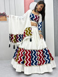Brilliant White Cotton Printed Festive Special Lehenga Choli With Dupatta