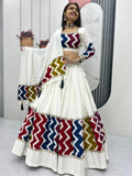 Brilliant White Cotton Printed Festive Special Lehenga Choli With Dupatta