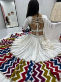 Brilliant White Cotton Printed Festive Special Lehenga Choli With Dupatta