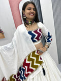 Brilliant White Cotton Printed Festive Special Lehenga Choli With Dupatta