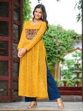 Brilliant Yellow Gamthi Work Georgette Navratri Wear Long Kurti - Zeel Clothing