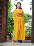 Brilliant Yellow Gamthi Work Georgette Navratri Wear Long Kurti - Zeel Clothing