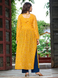 Brilliant Yellow Gamthi Work Georgette Navratri Wear Long Kurti - Zeel Clothing