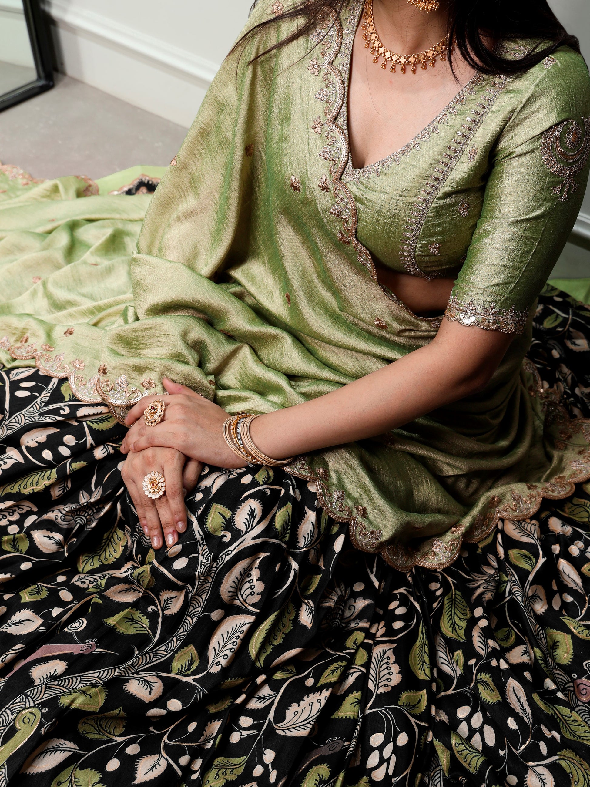 
Graceful Black Kalamkari Silk Wedding Wear Lehenga Choli
