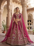 Graceful Pink Heavy Embroidered Silk Bridal Lehenga Choli With Double Dupatta