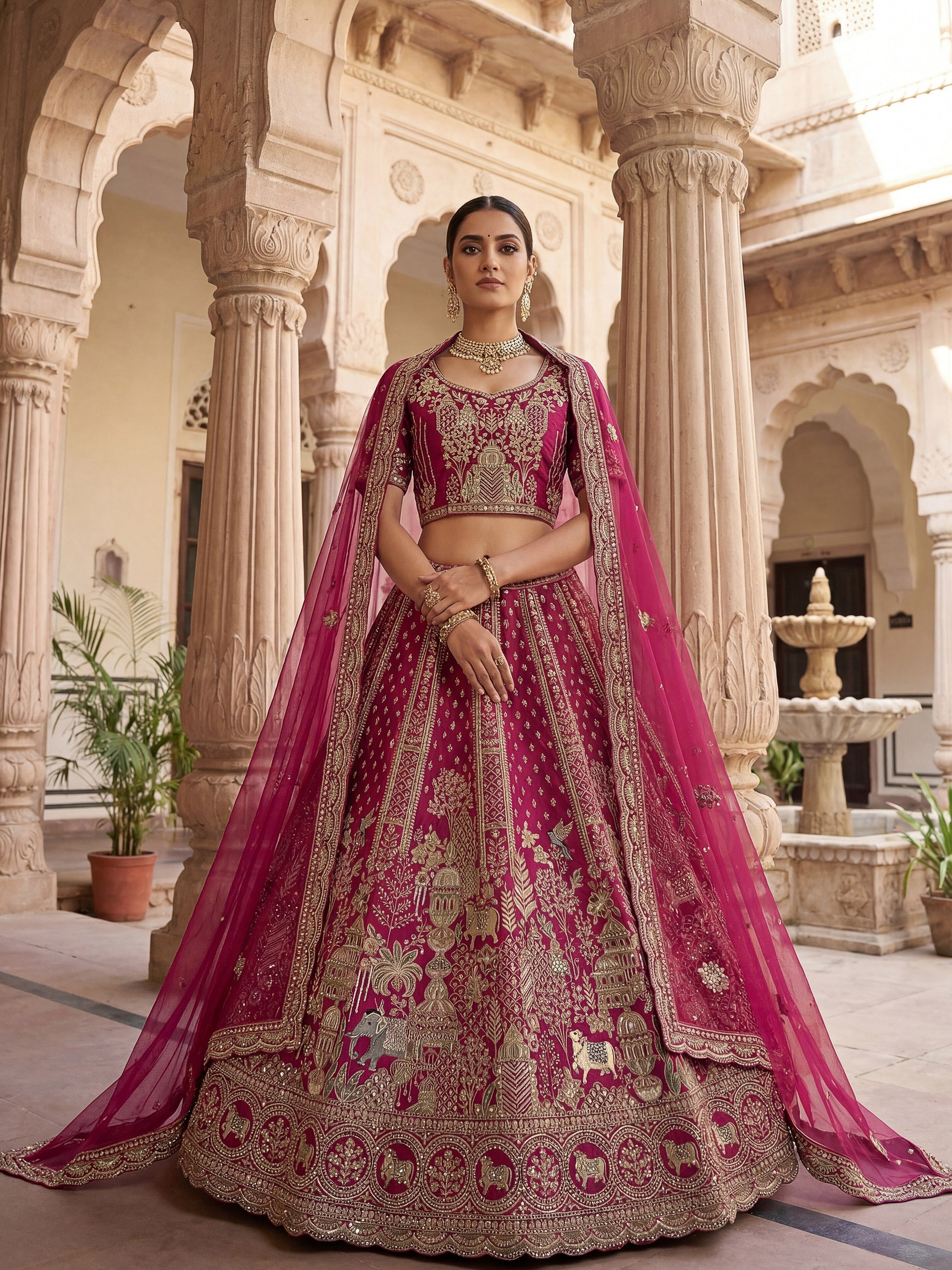 Graceful Pink Heavy Embroidered Silk Bridal Lehenga Choli With Double Dupatta