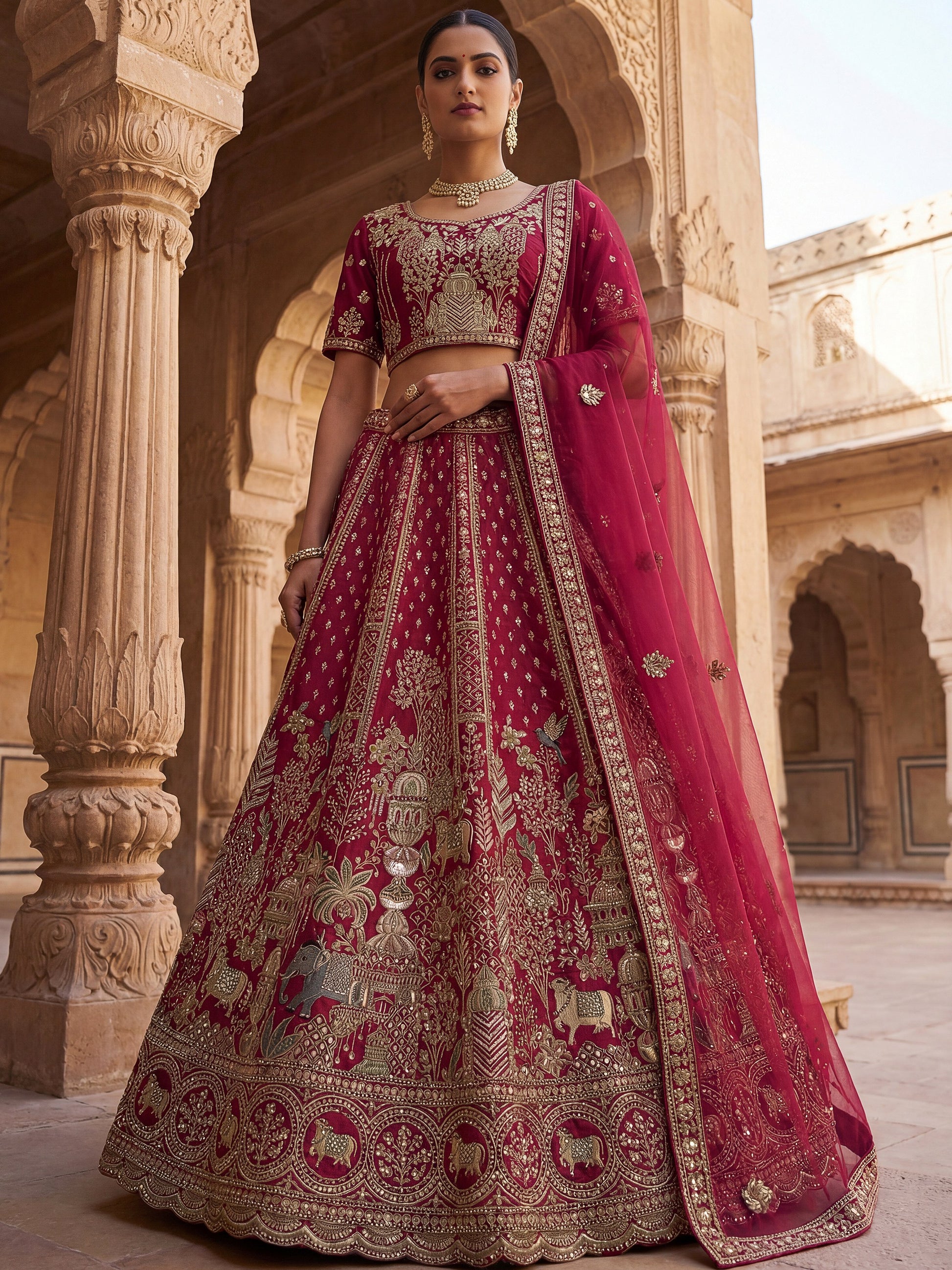 Graceful Pink Heavy Embroidered Silk Bridal Lehenga Choli With Double Dupatta