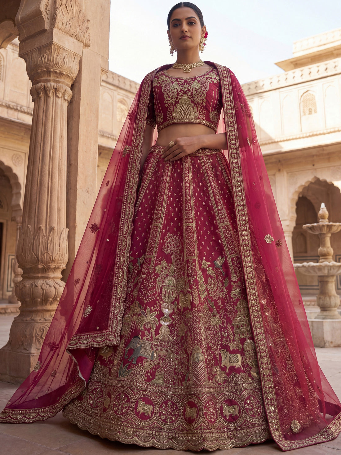 Graceful Pink Heavy Embroidered Silk Bridal Lehenga Choli With Double Dupatta