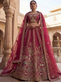 Graceful Pink Heavy Embroidered Silk Bridal Lehenga Choli With Double Dupatta