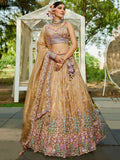 Capricious Beige Thread Work Tissue Silk Wedding Wear Lehenga Choli - Zeel Clothing