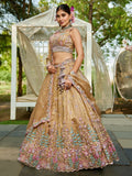 Capricious Beige Thread Work Tissue Silk Wedding Wear Lehenga Choli - Zeel Clothing