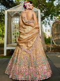 Capricious Beige Thread Work Tissue Silk Wedding Wear Lehenga Choli - Zeel Clothing