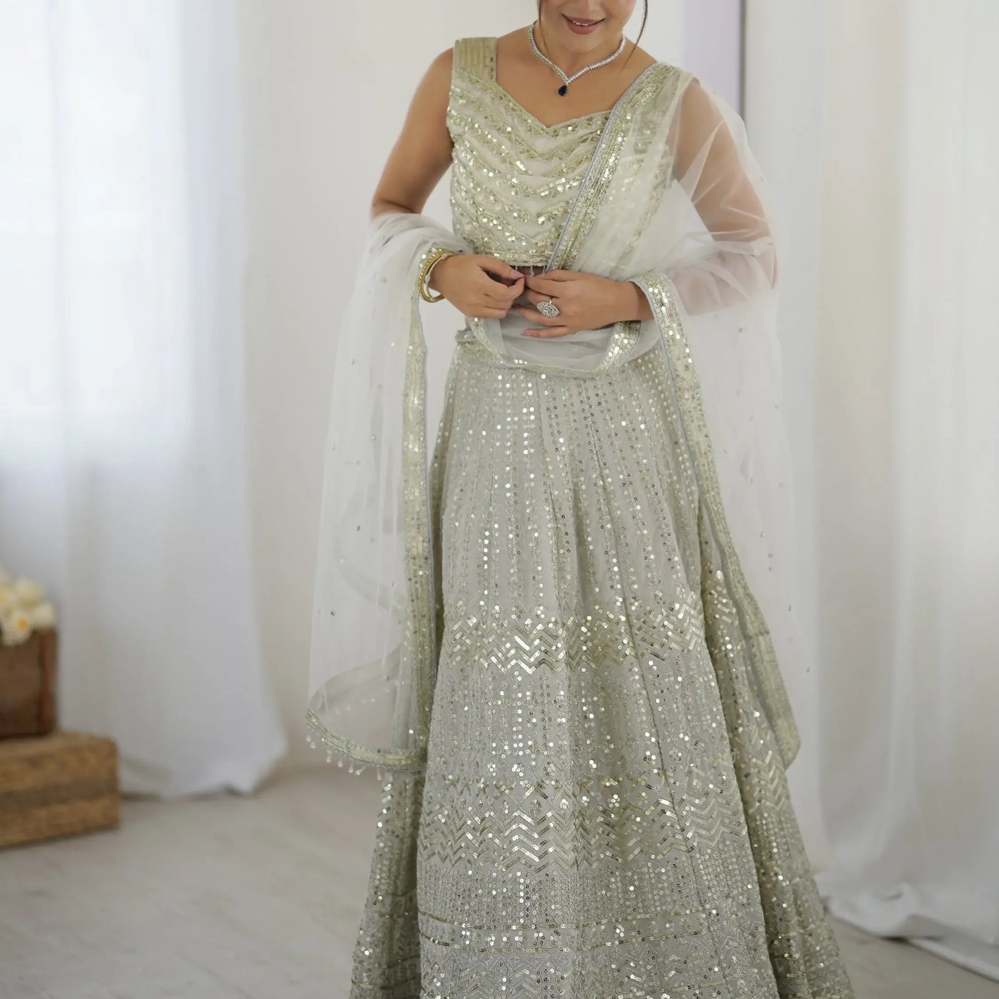 Capricious Grey Dori Work Georgette Wedding Wear Lehenga With Blouse - Zeel Clothing